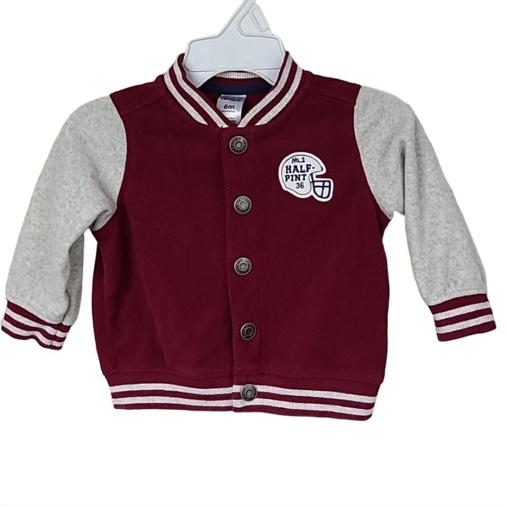 Carters Varsity Little Letterman Jacket Maroon Gray Fleece Snap Front Sweatshirt